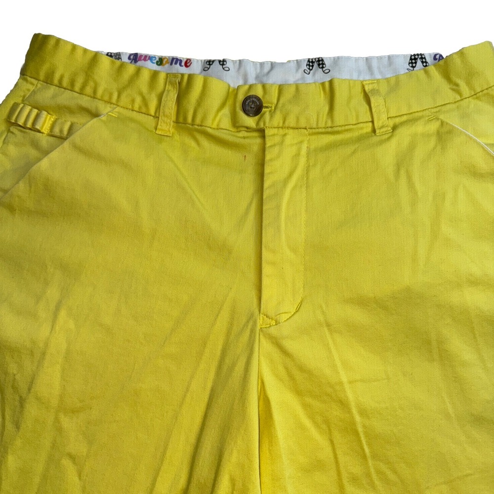 Royal &‎ Awesome Golf Shorts Mens 34 Yellow Cotton Stretch Tee Holder Logo - Picture 7 of 9